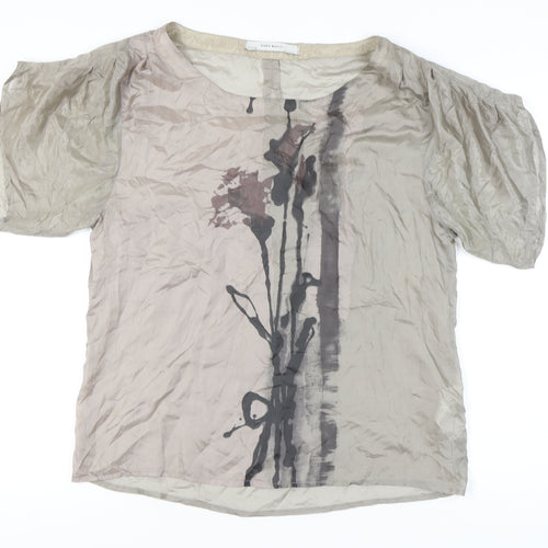 Zara Basic Women’s Beige Silk Puff Sleeve Floral Blouse L