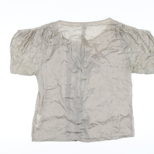 Zara Basic Women’s Beige Silk Puff Sleeve Floral Blouse L