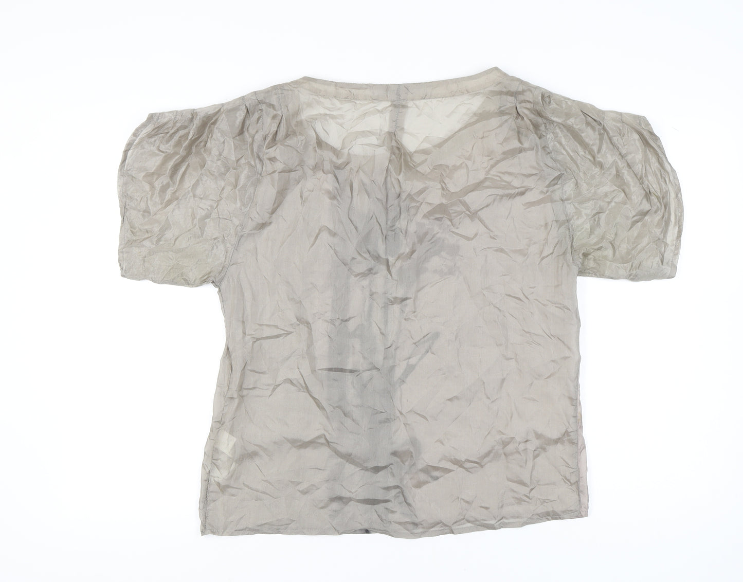 Zara Basic Women’s Beige Silk Puff Sleeve Floral Blouse L