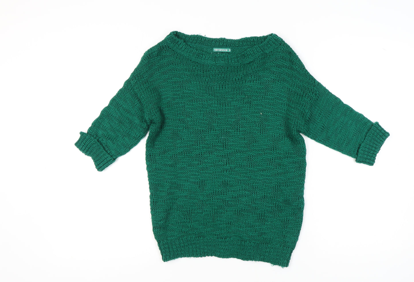 Terranova Women's Green Boat Neck Chunky Knit Pullover Jumper S