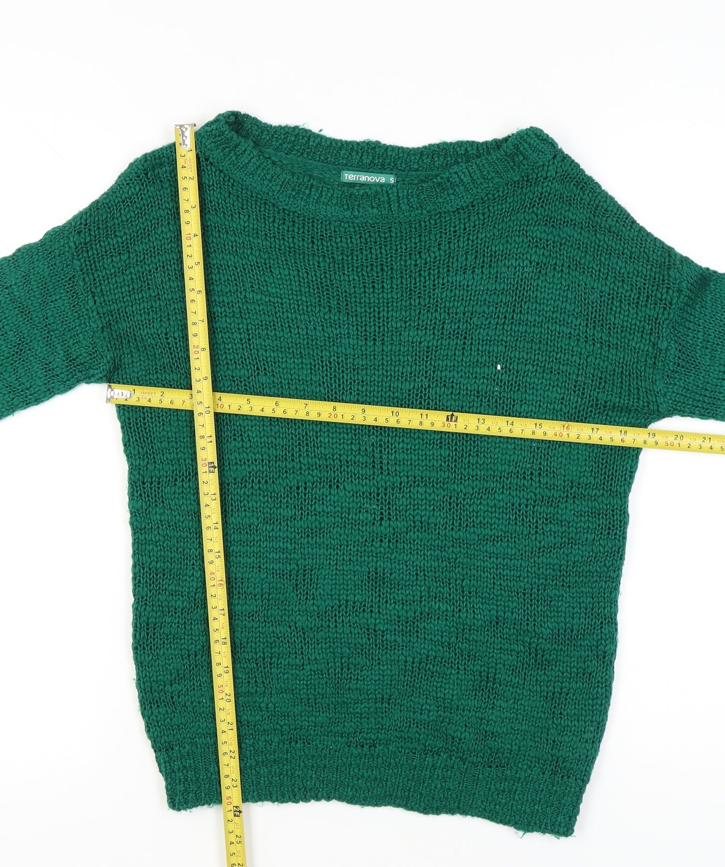 Terranova Women's Green Boat Neck Chunky Knit Pullover Jumper S