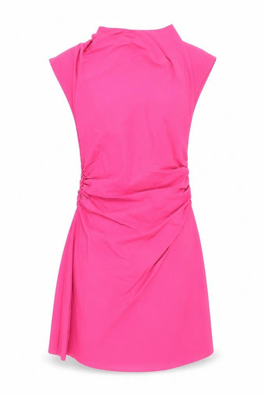Front view of ASOS DESIGN Women’s Pink, size UK 14, Sheath Party Dress Sleeveless Ruched