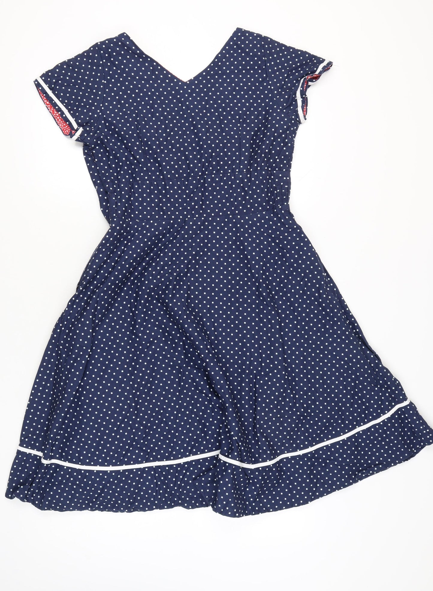 Palava Womens Blue Polka Dot Fit & Flare Dress UK 16 V-Neck Cotton