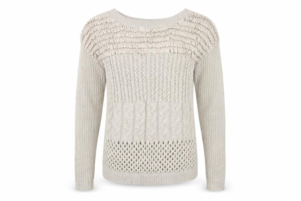 Warehouse Women Beige Size 14 Boat Neck Cable Knit Jumper