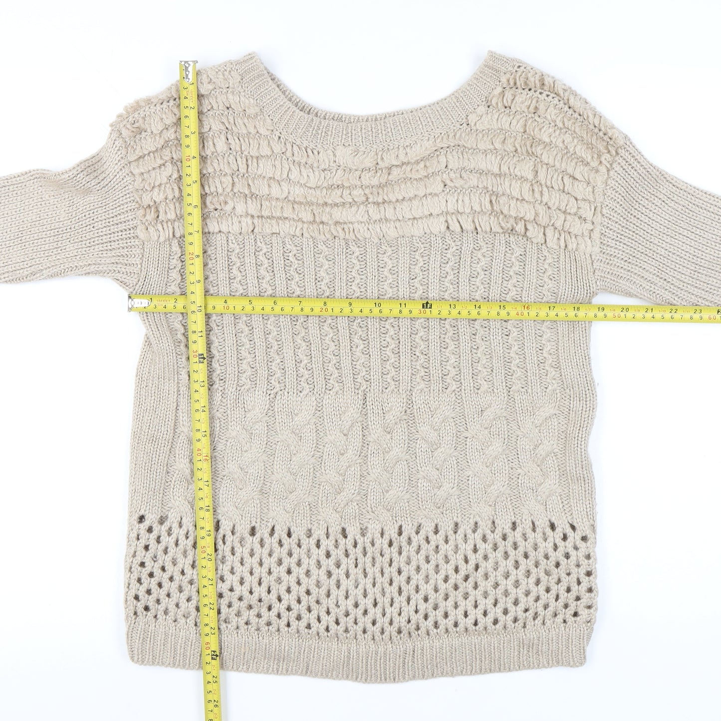 Warehouse Women Beige Size 14 Boat Neck Cable Knit Jumper