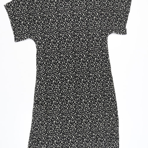 Topshop Women’s Black Geometric Shift Dress Size 10 Short Sleeve