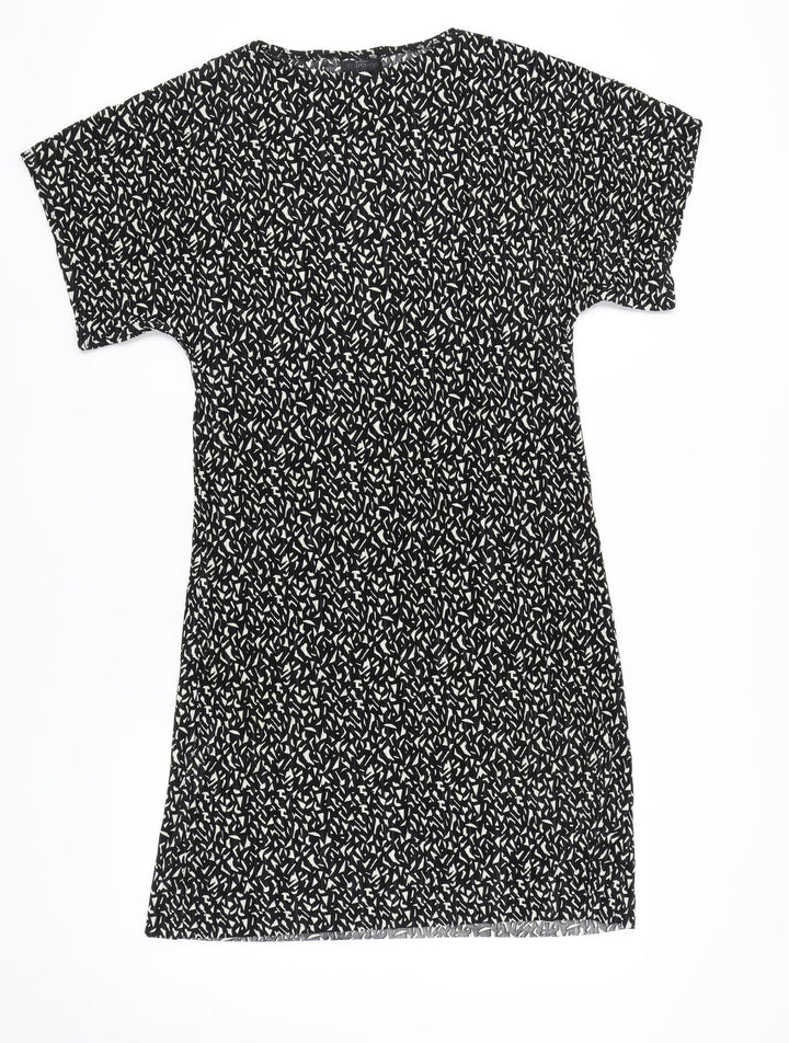 Topshop Women’s Black Geometric Shift Dress Size 10 Short Sleeve