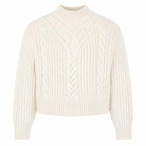 Bershka Women’s Ivory Cable-Knit Mock Neck Jumper Size 12
