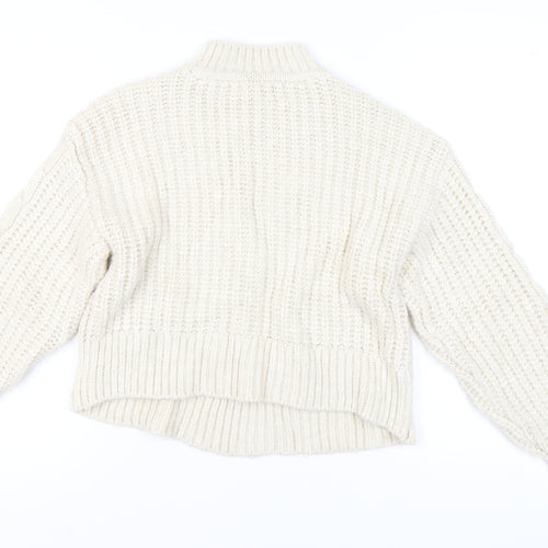 Bershka Women’s Ivory Cable-Knit Mock Neck Jumper Size 12