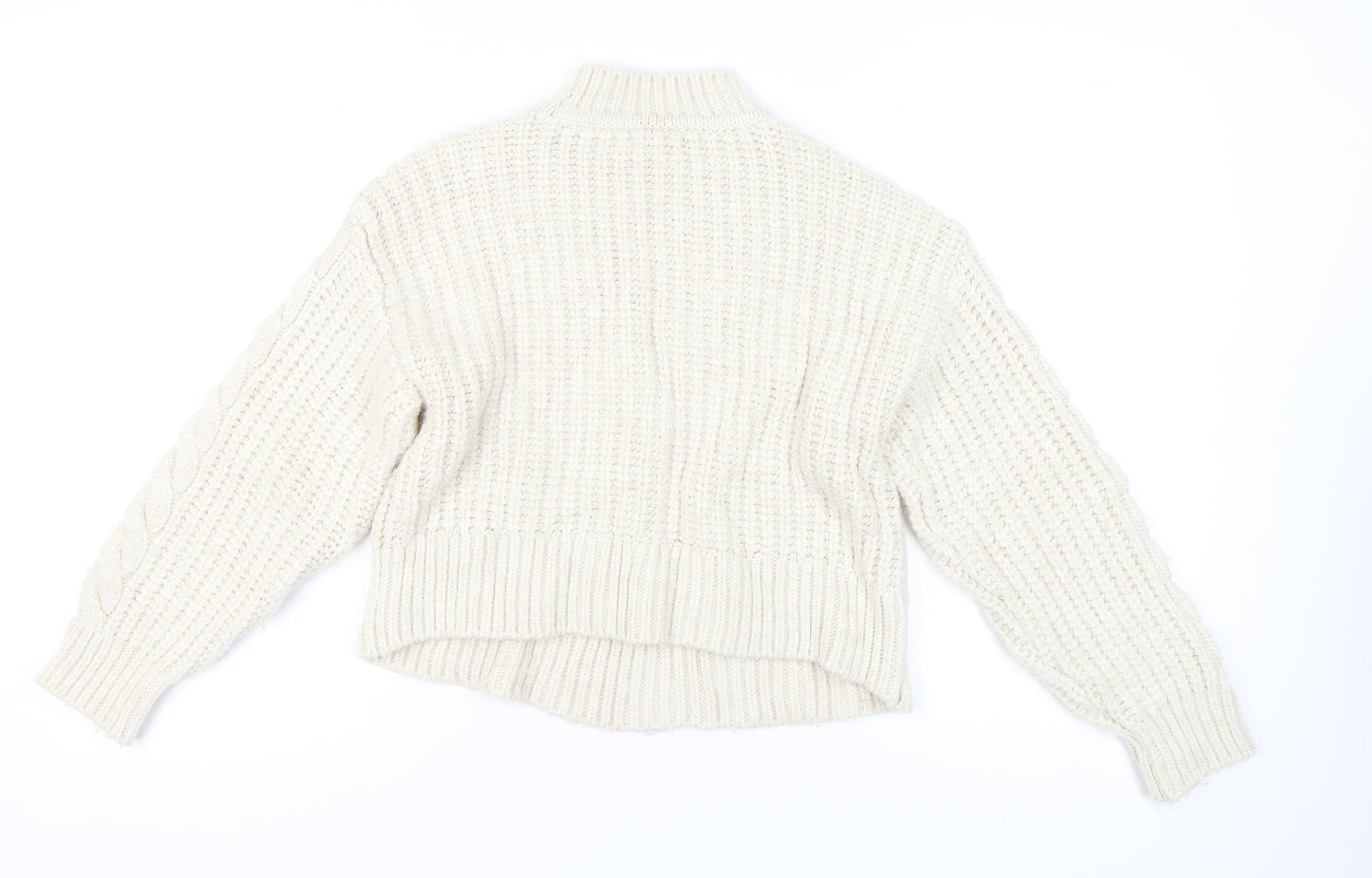 Bershka Women’s Ivory Cable-Knit Mock Neck Jumper Size 12