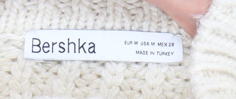Bershka Women’s Ivory Cable-Knit Mock Neck Jumper Size 12
