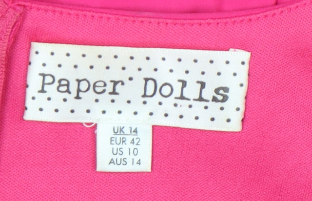 Paper Dolls Women’s Pink Sheath Dress Size 14 Ruffle Hem