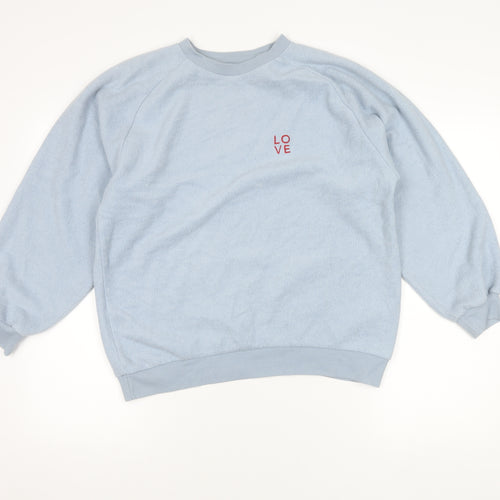 Topshop Women's Blue Size 10 Pullover Sweatshirt with LOVE Embroidery