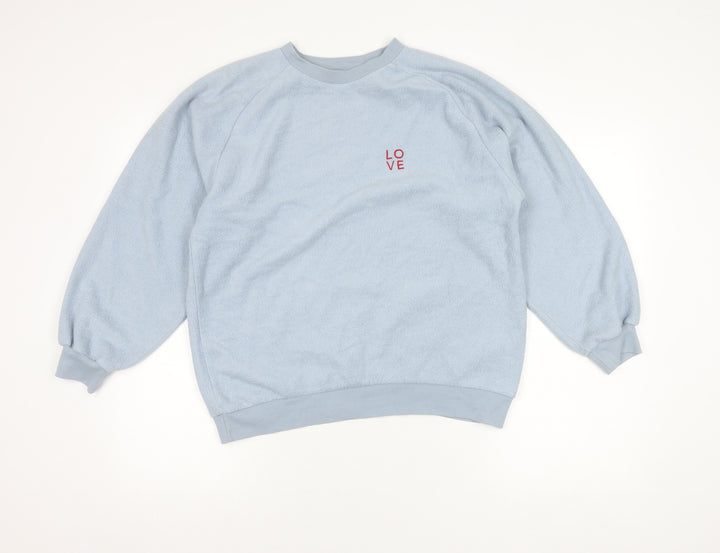 Topshop Women's Blue Size 10 Pullover Sweatshirt with LOVE Embroidery