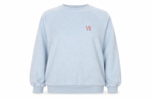 Front view of Topshop Women's Blue, size 10, Pullover Sweatshirt with LOVE Embroidery