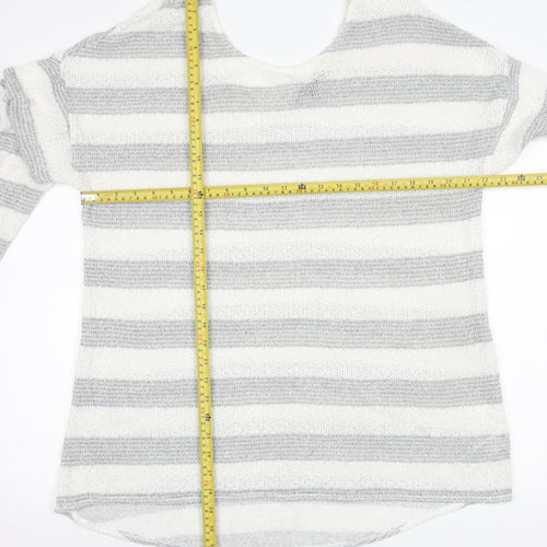 Next Women's Grey Striped Open-Knit Scoop Neck Jumper Size 18