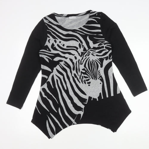 Cmd Women's Black Zebra Print Pullover Jumper Scoop Neck M