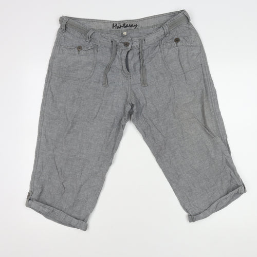 Mantaray Men's Grey Linen Cotton Cargo Shorts Size L Regular Fit