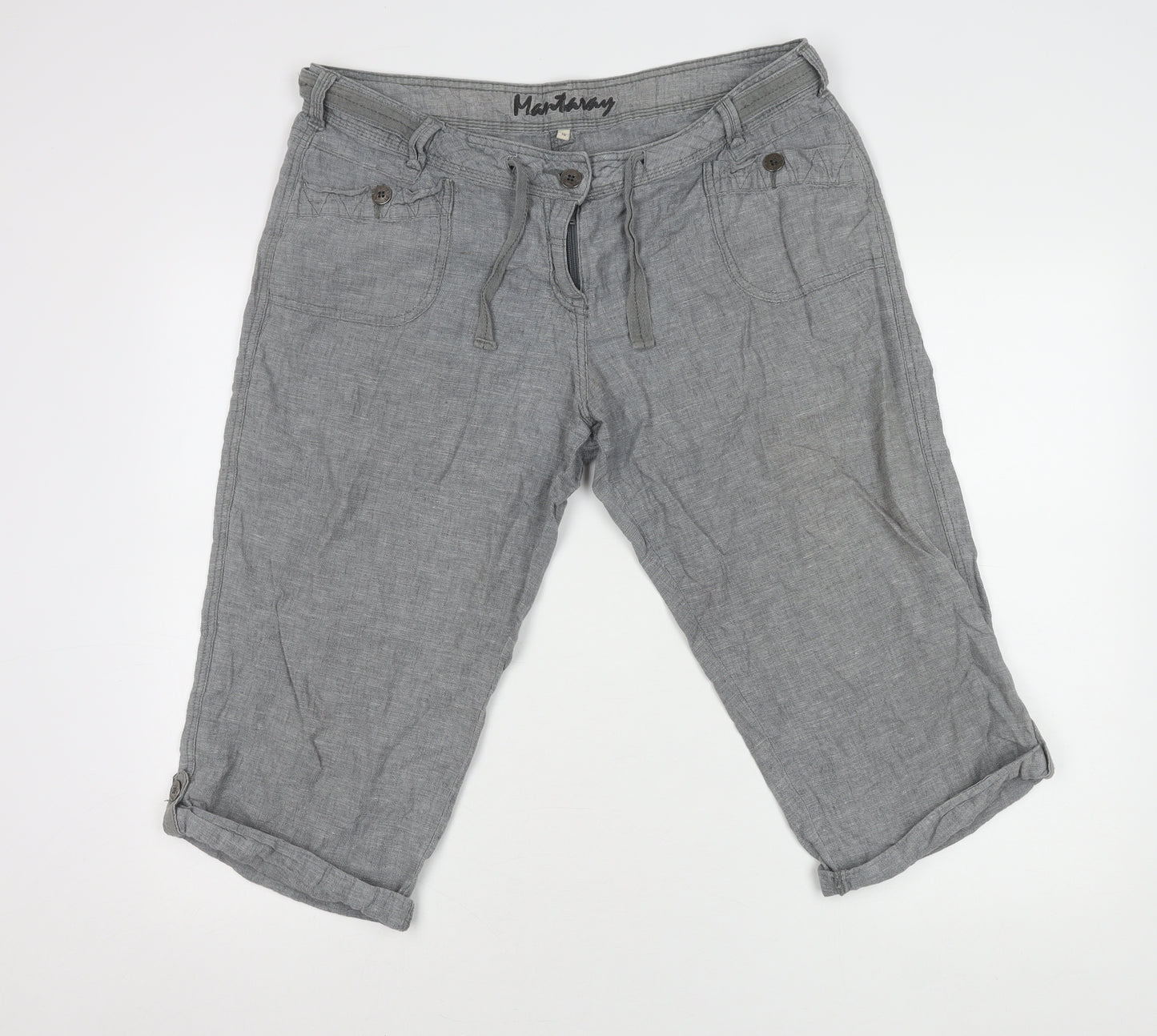 Mantaray Men's Grey Linen Cotton Cargo Shorts Size L Regular Fit