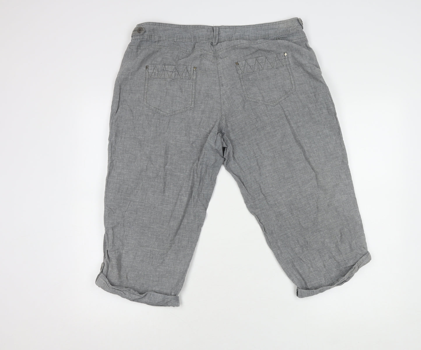 Mantaray Men's Grey Linen Cotton Cargo Shorts Size L Regular Fit