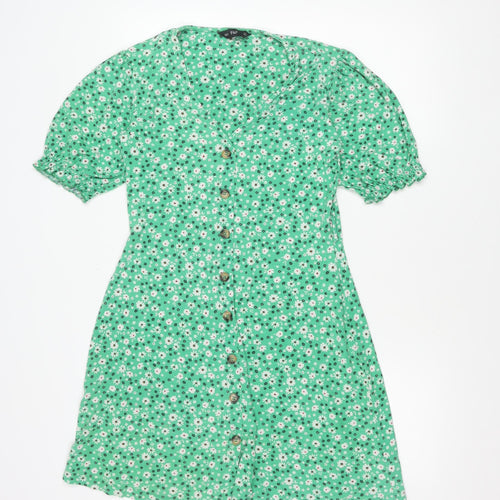 F&F Women’s Green Floral Puff Sleeve Shirt Dress Size 12