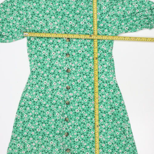 F&F Women’s Green Floral Puff Sleeve Shirt Dress Size 12