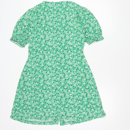 F&F Women’s Green Floral Puff Sleeve Shirt Dress Size 12