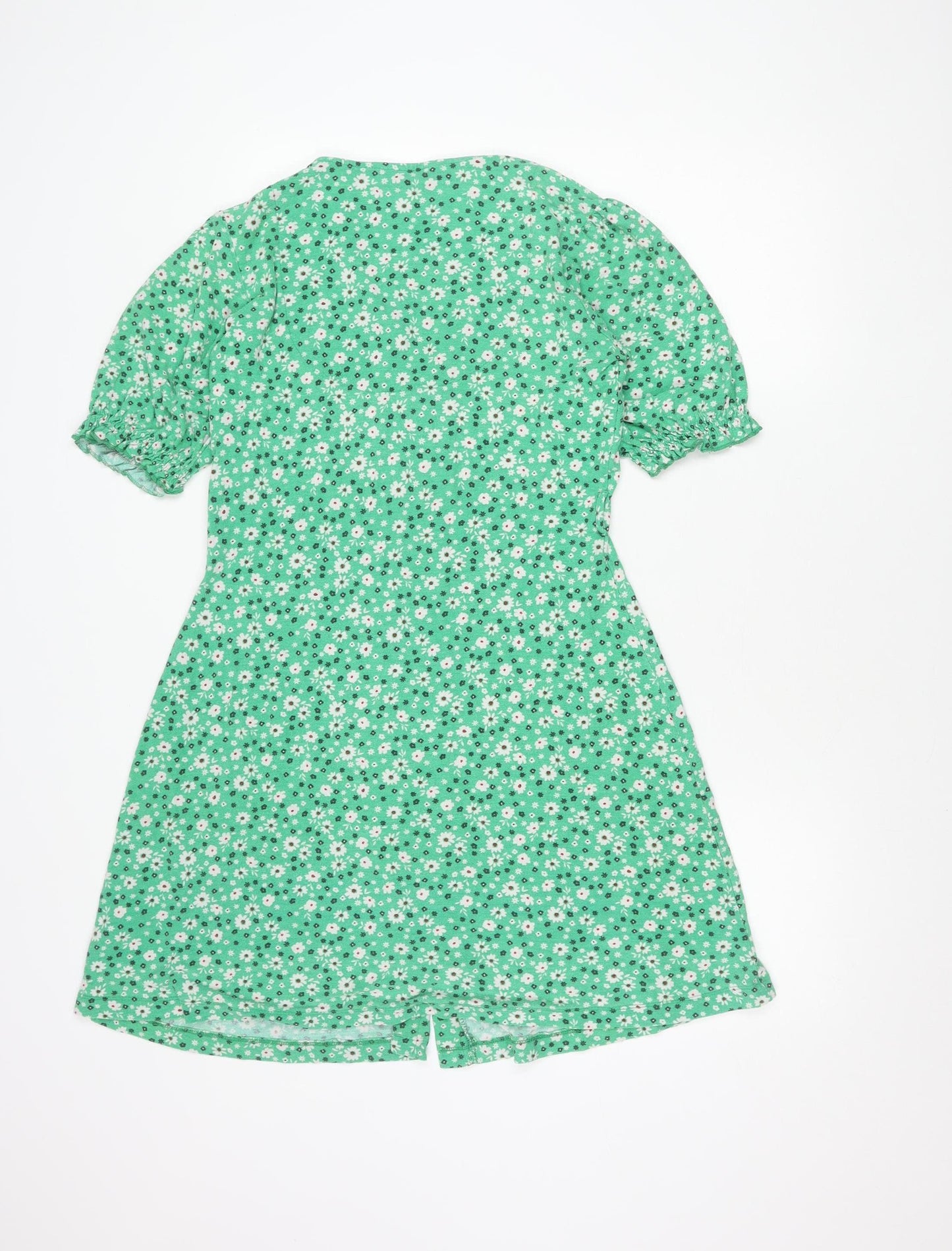 F&F Women’s Green Floral Puff Sleeve Shirt Dress Size 12