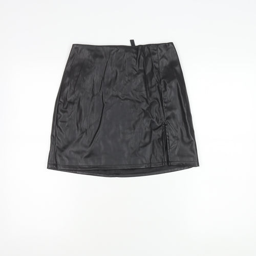 H&M Women’s Black Faux Leather Mini Skirt Size 8 Pencil Style