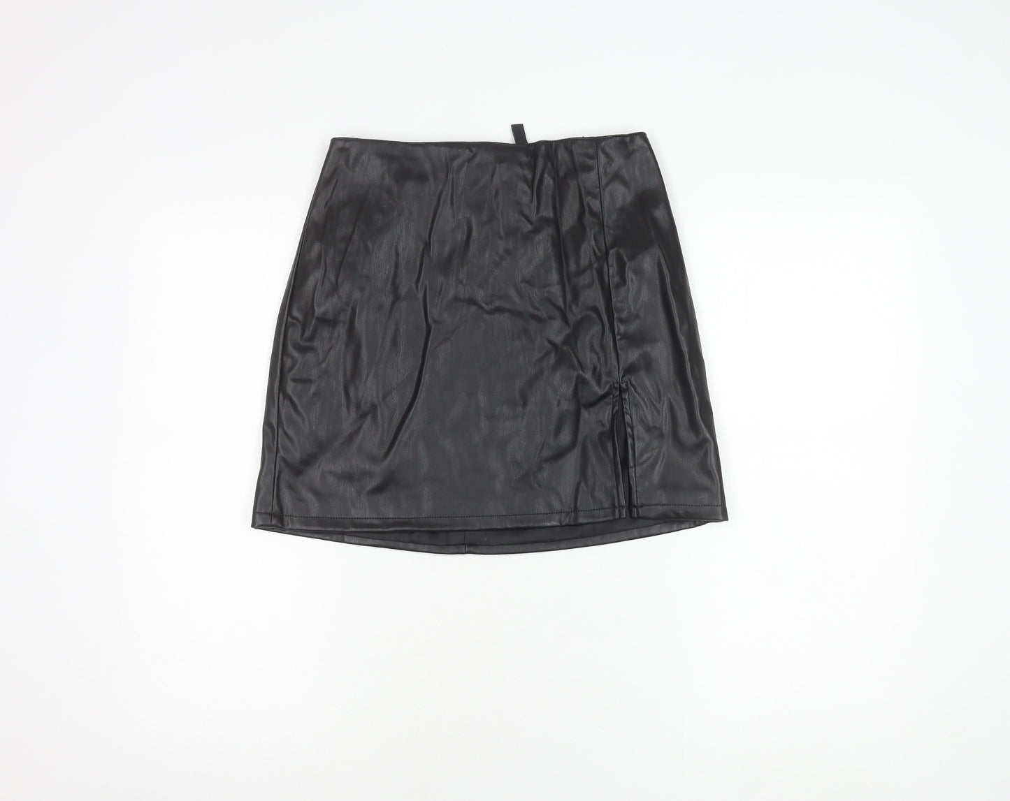 H&M Women’s Black Faux Leather Mini Skirt Size 8 Pencil Style