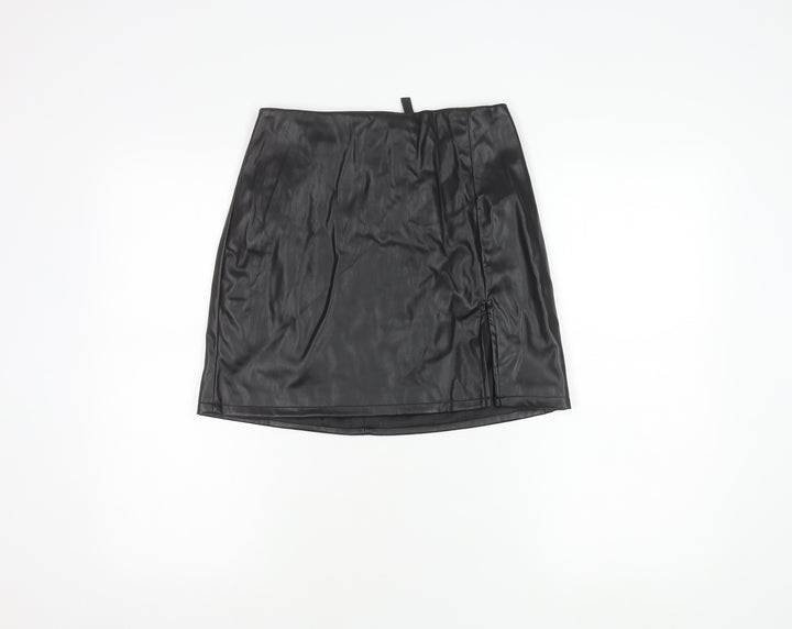 H&M Women’s Black Faux Leather Mini Skirt Size 8 Pencil Style