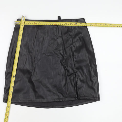 H&M Women’s Black Faux Leather Mini Skirt Size 8 Pencil Style