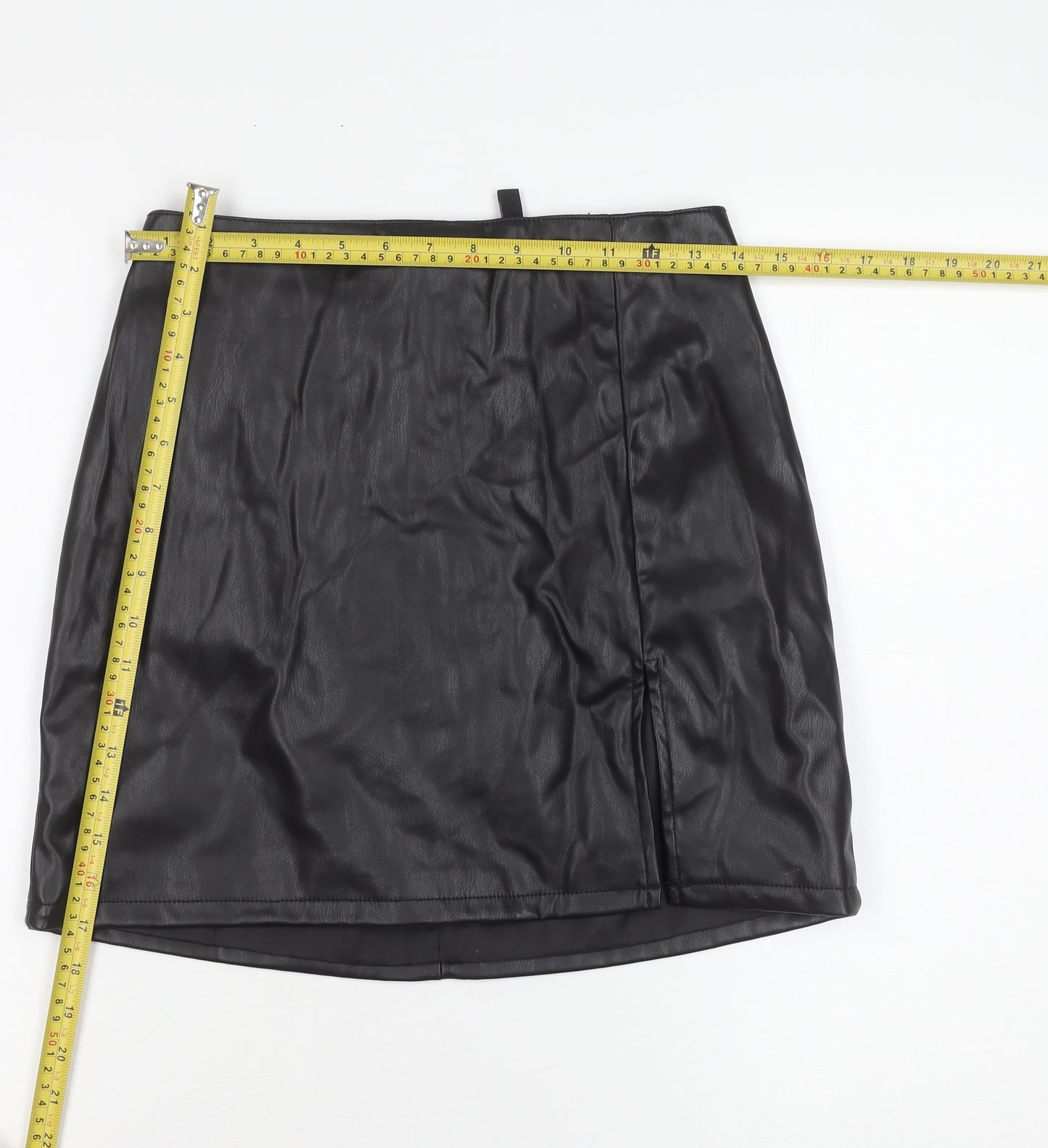 H&M Women’s Black Faux Leather Mini Skirt Size 8 Pencil Style