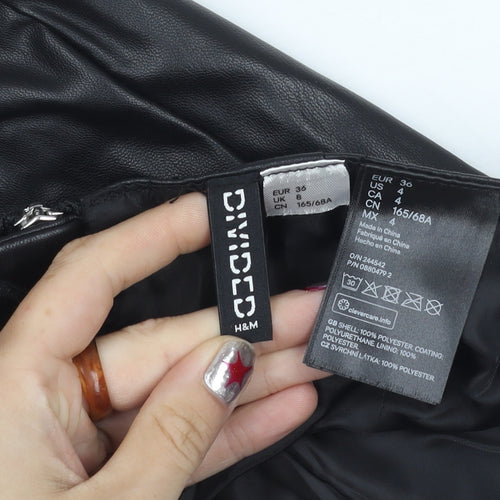 H&M Women’s Black Faux Leather Mini Skirt Size 8 Pencil Style