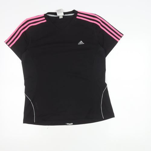 Adidas Womens Black M Slim Fit V-Neck Active T-Shirt
