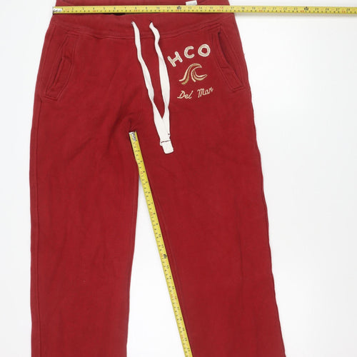 Hollister Women’s Red Sweatpants S Fleece Straight Leg Logo Casual