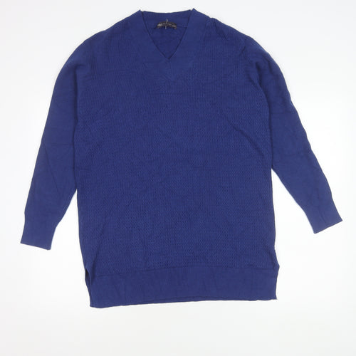 Marks and Spencer Women's Blue V-Neck Long Sleeve Jumper L