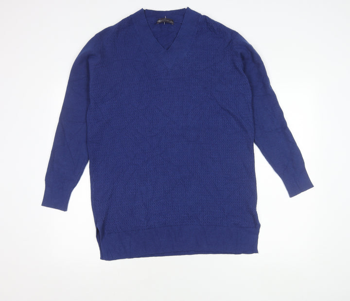 Marks and Spencer Women's Blue V-Neck Long Sleeve Jumper L