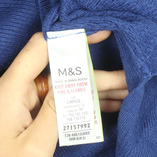 Marks and Spencer Women's Blue V-Neck Long Sleeve Jumper L