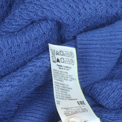 Marks and Spencer Women's Blue V-Neck Long Sleeve Jumper L