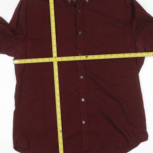Burton Menswear London Men's Red Linen Cotton Long Sleeve Button-Up Shirt L