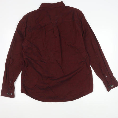 Burton Menswear London Men's Red Linen Cotton Long Sleeve Button-Up Shirt L