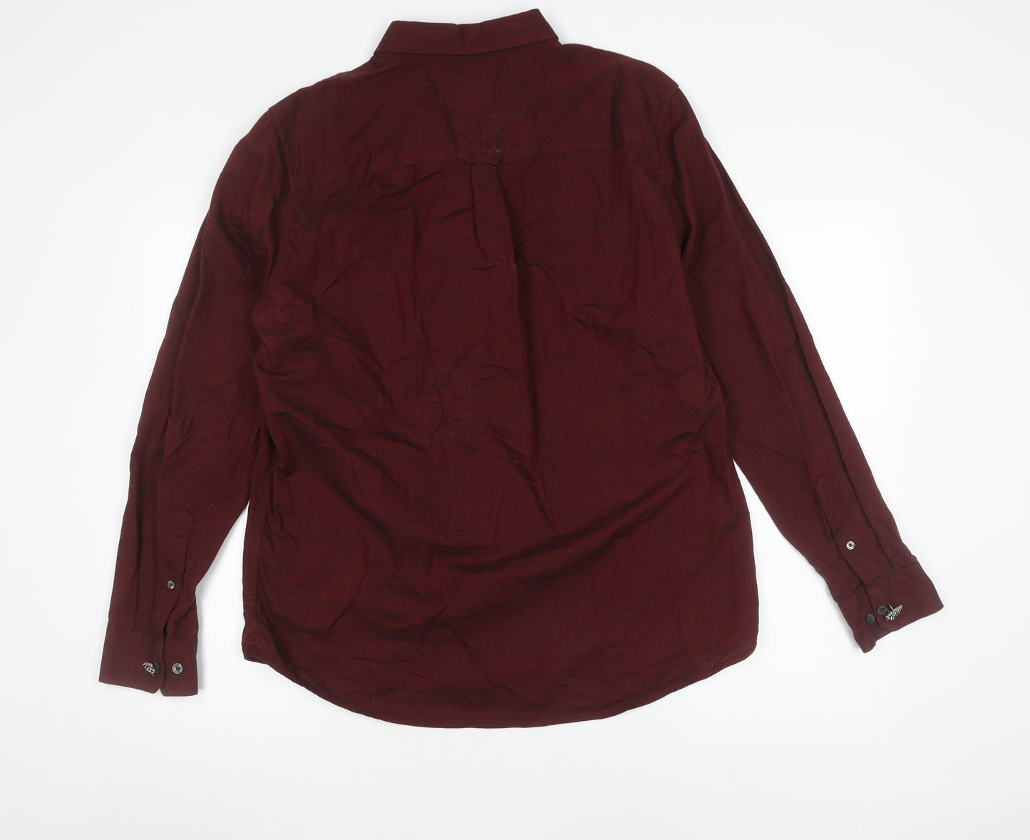 Burton Menswear London Men's Red Linen Cotton Long Sleeve Button-Up Shirt L