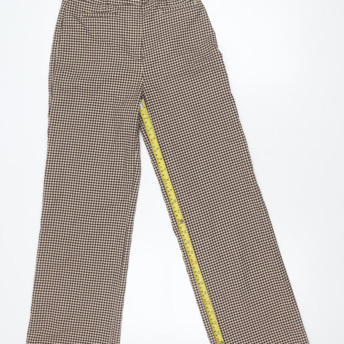 Monki Women's Brown Houndstooth Straight Leg Trousers Size 6 Regular