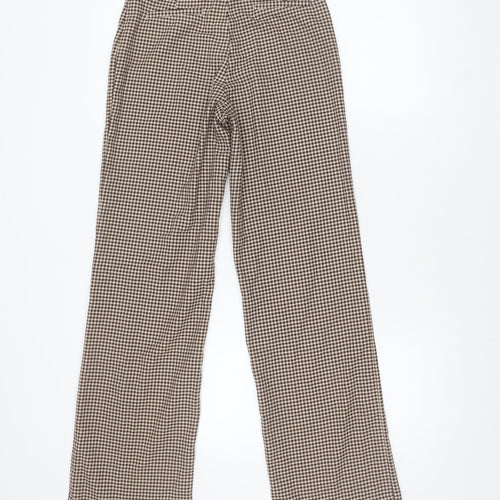 Monki Women's Brown Houndstooth Straight Leg Trousers Size 6 Regular