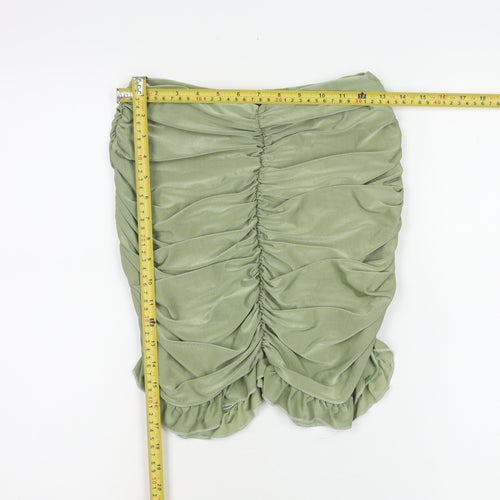 PrettyLittleThing Women’s Green Size 10 Ruched Ruffle Mini Skirt