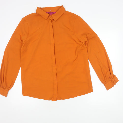 Boohoo Women’s Orange Button-Up Shirt UK 10 Long Sleeve Polyester