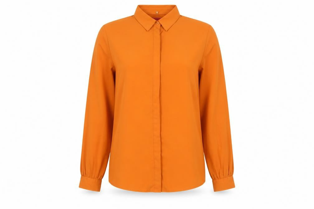 Boohoo Women’s Orange Button-Up Shirt UK 10 Long Sleeve Polyester