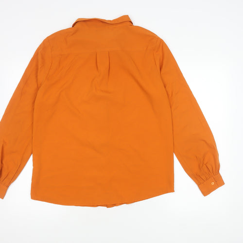 Boohoo Women’s Orange Button-Up Shirt UK 10 Long Sleeve Polyester