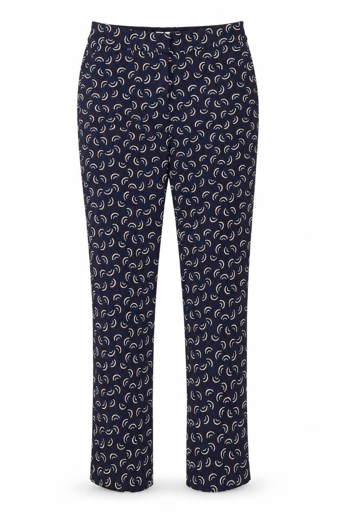 Boden Women's Blue Geometric Slim Trousers Size 10 Cotton Stretch